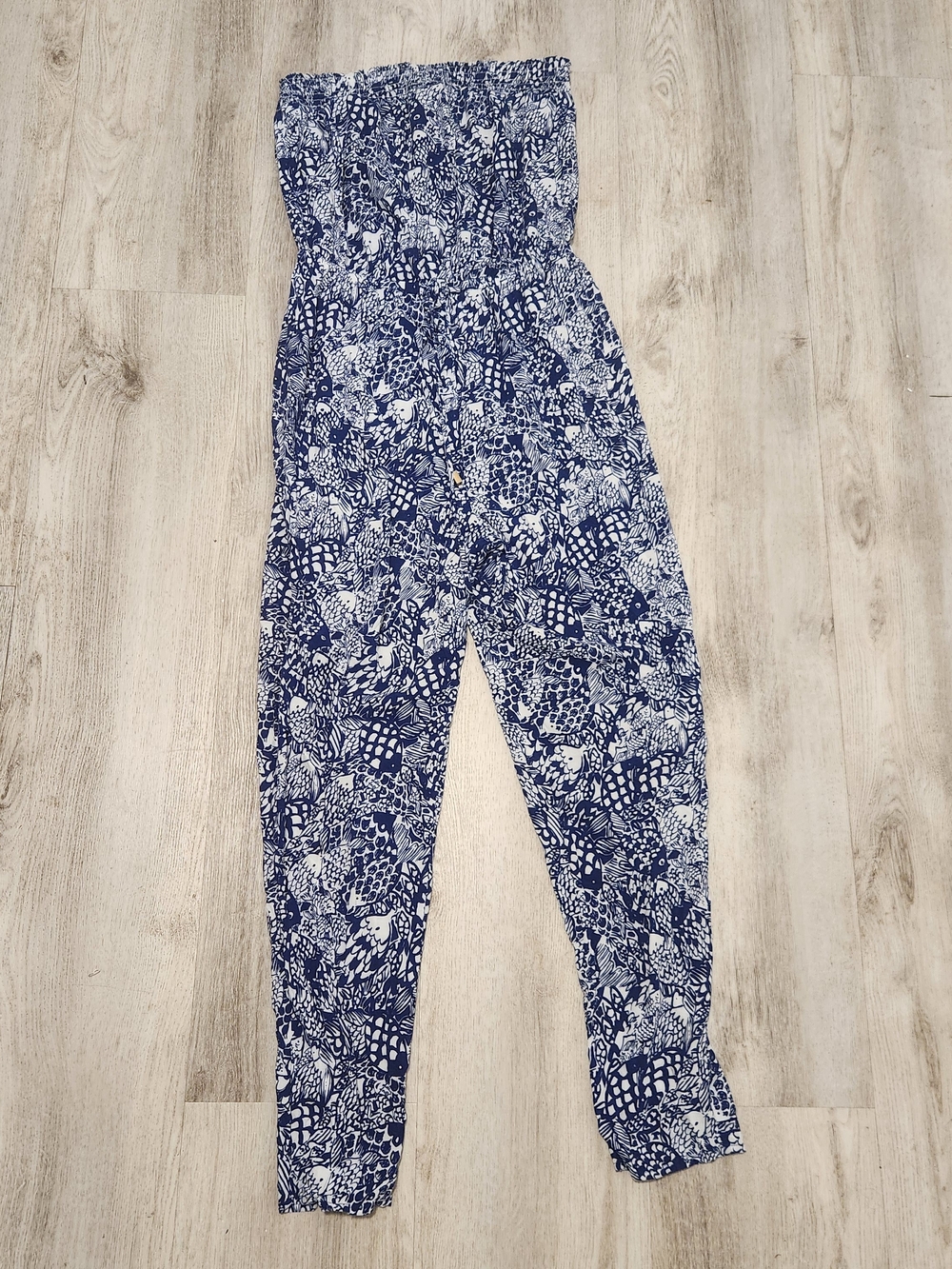 Lilly Pulitzer Navy & White Strapless Printed Jumpsuit